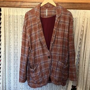 Free People Plaid Blazer - Brown and Red